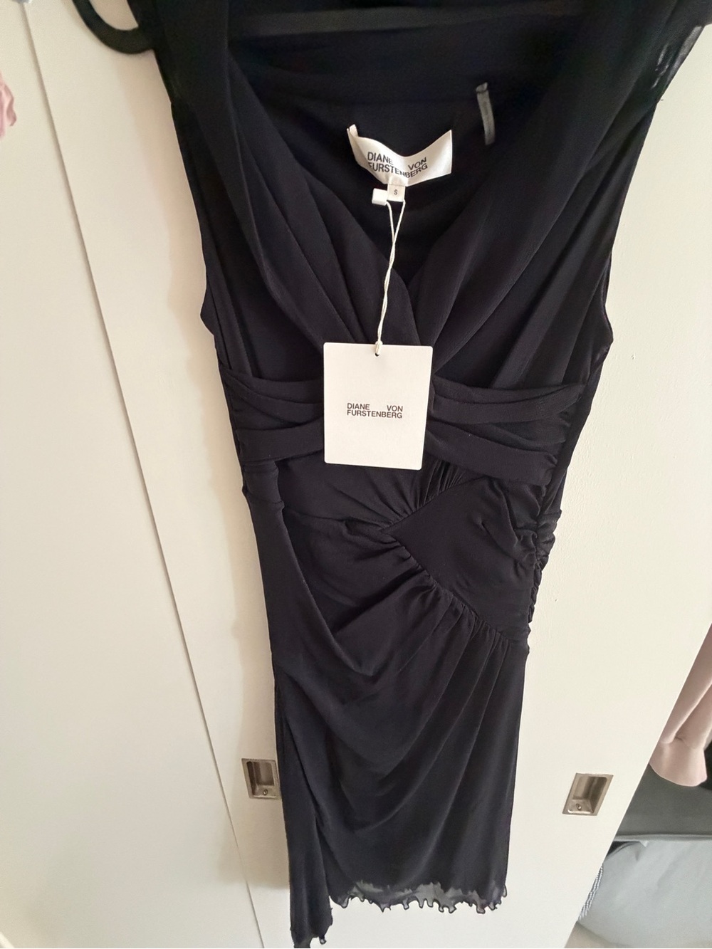 Diane Von Furstenberg Black Ruched Midi Dress